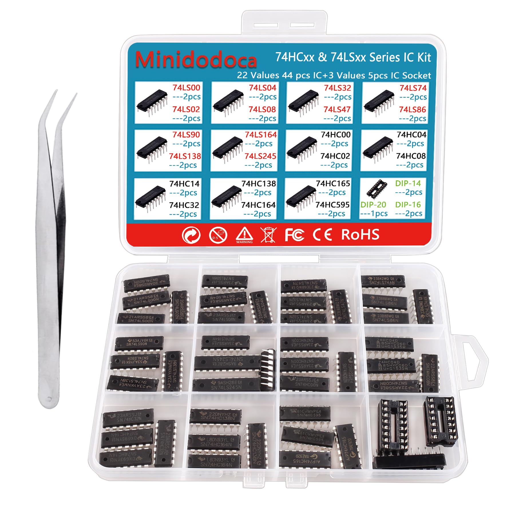 49Pcs 25 Types 74HCxx and 74LSxx Series Logic IC Assortment Kit